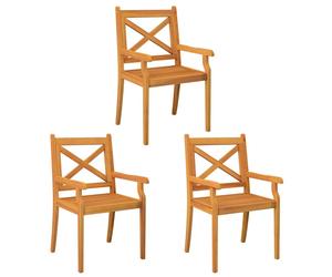 vidaXL 3x Solid Wood Acacia Outdoor Dining Chairs Patio Kitchen Accent Side Chai