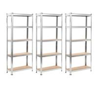 vidaXL 3x Storage Shelves Silver 75x30x172cm Steel and MDF Organiser Rack Unit