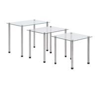 vidaXL - 3x Transparent Tempered Glass Nesting Tables - Modern Stackable Accent End Tables for Living Room, Bedroom, Office - Set of 3 - Stainless