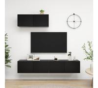 vidaXL 3x TV Cabinets Black Engineered Wood Furniture TV Stand Cabinet Unit