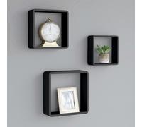vidaXL 3x Wall Cube Shelves Black MDF Floating Display Storage Unit Bookcase