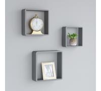 vidaXL 3x Wall Cube Shelves Grey MDF Floating Display Storage Unit Bookcase