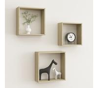 vidaXL 3x Wall Cube Shelves Sonoma Oak Bookcase Storage Hanging Furniture