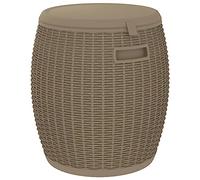 vidaXL 4-in-1 Garden Storage Box with Stool, Ice Cooler and Side Table Functionality - Durable Polypropylene in Light Brown Rattan Look Design for Patio and Outdoor