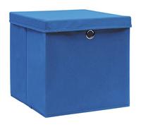 vidaXL 4-Pack Blue Foldable Storage Boxes - Fabric Container Baskets with Covers and Metal Eyelets for Wardrobe Organisation, 28x28x28cm