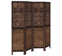 vidaXL 4 Panel Dark Brown Room Divider-Privacy Screen in Solid Paulownia & Bamboo Wood with Foldable Flexibility for Living Room, Bedroom, Office