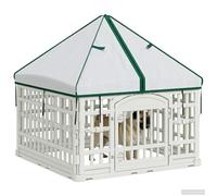 vidaXL 4 Panel Dog Play Area with Roof, White, 88 x 58 cm, Plastic, Safe Dog Fence, Foldable Animal Fence, Practical Space, Portable Puppy Play Room, Easy to Clean