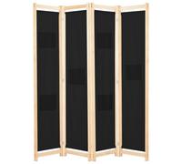 vidaXL 4-Panel Room Divider Black 160x170cm Fabric Privacy Screen Partition