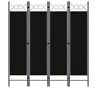 'vidaXL 4-Panel Room Divider - Black Fabric and Powder-Coated Iron Frame, 160x180 cm - Elegant Circle Design - Foldable