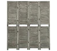 vidaXL 4-Panel Room Divider/Partition 143x166 cm - Decorative Solid Wood Privacy Screen - Foldable Panel Design, Easy Assembly, Air Ventilation - Grey.