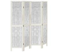 vidaXL 4-Panel Room Divider/Privacy Screen - Solid Paulownia Wood Frame with White Willow Twig, Foldable for Indoor Use, Bedroom/Living Room/Office