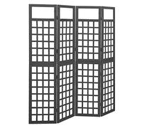 vidaXL Solid Fir Wood 4-Panel Room Divider/Trellis Black Patio Privacy Screen
