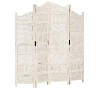 vidaXL Solid Mango Wood Hand carved 4-Panel Room Divider White 160cm Partition
