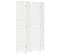 vidaXL 4-Panel Room Divider - White Solid Paulownia Wood Folding Privacy Screen for Bedroom, Living Room, Office - 140-145x220cm