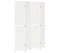 vidaXL 4-Panel Room Divider - White Solid Wood Paulownia Privacy Screen - Indoor Partition for Living Room/Bedroom/Office - 140-145x200cm, Easy to Fold, Space-Saving Design