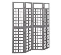 vidaXL Solid Fir Wood 4-Panel Room Divider/Trellis Grey Patio Privacy Screen