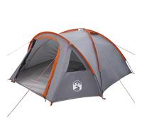 vidaXL 4-Person Camping Tent Grey Orange Waterproof Polyester Fiberglass Dome Flame Retardant Wind Resistant Indoor Outdoor Use Folding Portable Shelter with Zipper Closure and Carry Bag