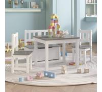 vidaXL 4 Piece Children Table and Chair Set White and Grey MDF