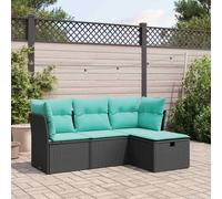 vidaXL 4 Piece Garden Sofa Set with Cushions Black Poly Rattan