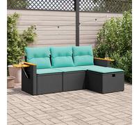 vidaXL 4 Piece Garden Sofa Set with Cushions Black Poly Rattan