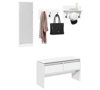 vidaXL Hallway Furniture Set - Shoe Bench, Mirror & Coat Racks - Engineered Wood - Space-Saving Design - White