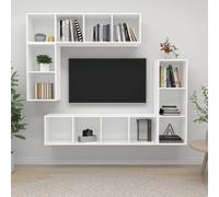 TV Cabinet Set White Engineered Wood 37x37x142.5cm Wall-Mount 4pc HIFI Storage