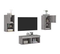 vidaXL 4 Piece TV Wall Cabinets with LED Lights Grey Sonoma