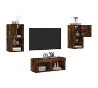 vidaXL 4 Piece TV Wall Cabinets with LED Lights Smoked Oak
