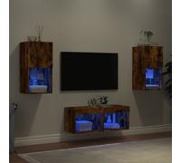 TV Wall Cabinets with LED Lights 4 Piece Floating TV Wall Unit TV Stand vidaXL