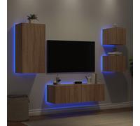 vidaXL 4 Piece TV Wall Cabinets with LED Lights Sonoma Oak