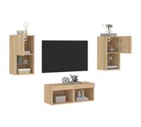 vidaXL 4 Piece TV Wall Cabinets with LED Lights Sonoma Oak