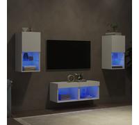 vidaXL 4 Piece TV Wall Cabinets with LED Lights White