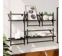 vidaXL 4 Piece Wall Shelf Set with Bars Black Engineered Wood