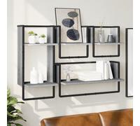 vidaXL Wall Shelf Set 4 Piece with Bars Wall Rack Grey Sonoma Engineered Wood
