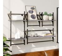 vidaXL 4 Piece Wall Shelf Set with Bars Grey Sonoma Engineered Wood