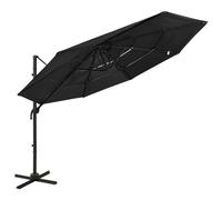 vidaXL 4-Tier Parasol with Aluminium Pole Black 3x3 m Outdoor Umbrella Canopy