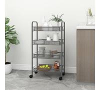 vidaXL 4-Tier Kitchen Trolley Grey Iron Organiser Home Bathroom Serving Cart