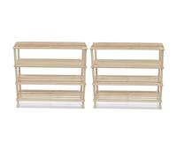 vidaXL 2x Solid Fir Wood 4-Tier Shoe Racks Footwear Organiser Storage Holder