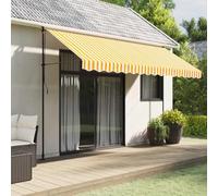 vidaXL - 4m Width Yellow and White Striped Awning Valance Replacement Fabric with PU Coating - Water/UV Protection for Patio, Garden