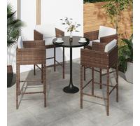 vidaXL 4x Bar Stools with Cushions Brown Poly Rattan Outdoor Lounge Set Chair