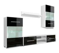 vidaXL 4x Black High Gloss Wall Display Cabinet TV Unit with LED Lighting