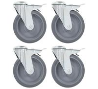 vidaXL 4x Bolt Hole Swivel Casters with Double Brakes 125mm TPR Trolley Wheel