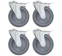 vidaXL 4x Bolt Hole Swivel Casters with Double Brakes 80kg Loading Capacity Rubber Furniture Drawer Box Bed Cart Trolley Wheel 125mm