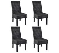vidaXL 4x Dining Chair Kubu Rattan and Mango Wood Black Kitchen Furniture Seat v