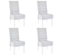 vidaXL 4x Dining Chairs Kubu Rattan and Mango Wood White Kitchen Seat
