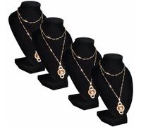 vidaXL 4x Flannel Jewelry Holder Necklace Bust Black 9x8.5x15cm Display Stand
