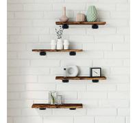 vidaXL 4x Floating Wall Shelves 40cm Smoked Oak Wooden Display Storage Set