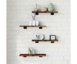 vidaXL 4x Floating Wall Shelves 40cm Smoked Oak Wooden Display Storage Set