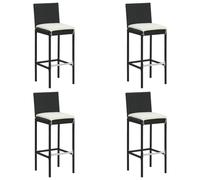 vidaXL 4x Garden Bar Stools with Cushions Black Poly Rattan Patio Lounge Seat
