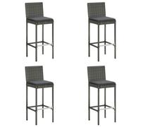 vidaXL 4x Garden Bar Stools with Cushions Grey Poly Rattan Outdoor Lounge Seat